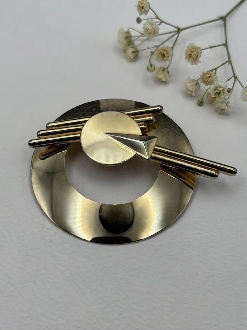 Vintage Art Deco Geometric Gold Tone Brooch Pin